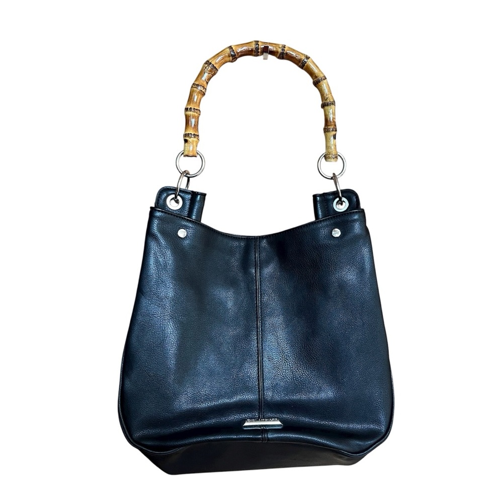 Enzo Angiolini Black Vegan Leather Purse Bamboo Handle
